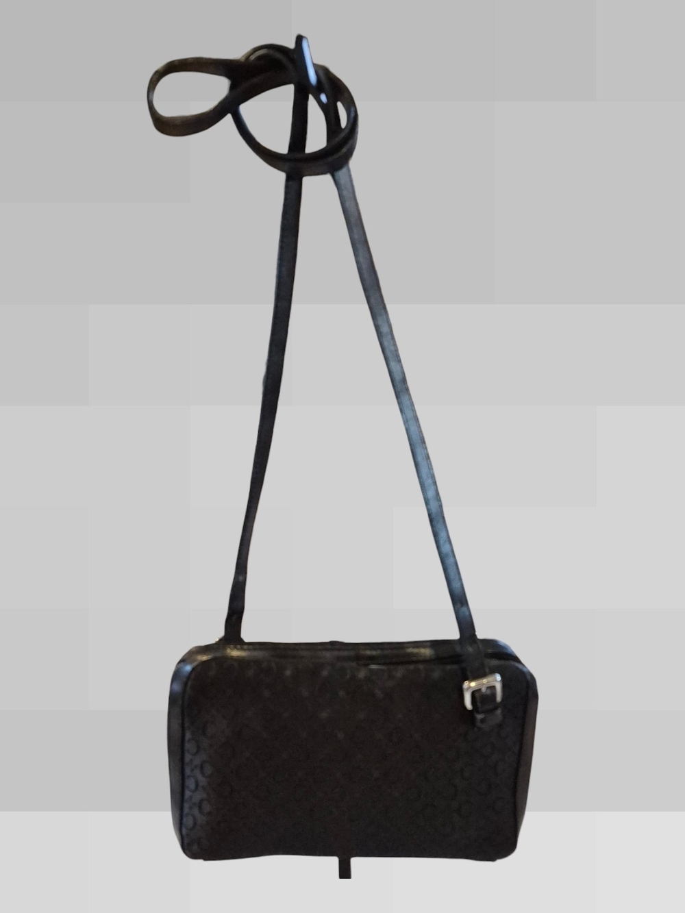 Vintage Celine C Macadam Shoulder Bag In Black Canvas And Leather